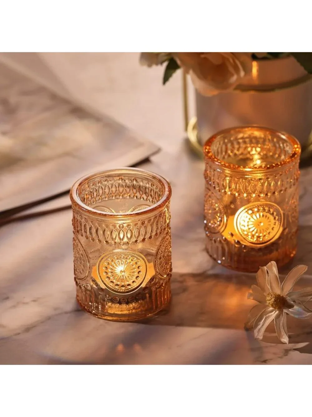 Set of 36 Gold Glass Votive Candle Holders - Elegant Bulk Decor for Events